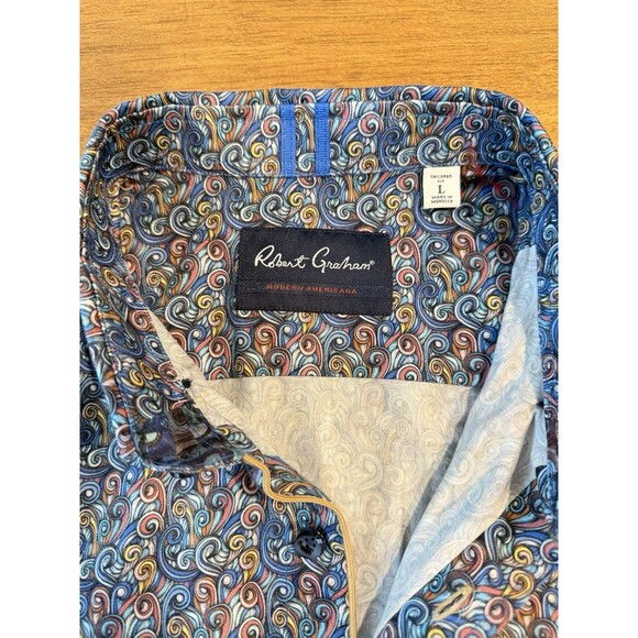 Robert Graham Mens Tailored Paisley SZ Large Long Sleeve Button Up Flip Cuff - Picture 8 of 15